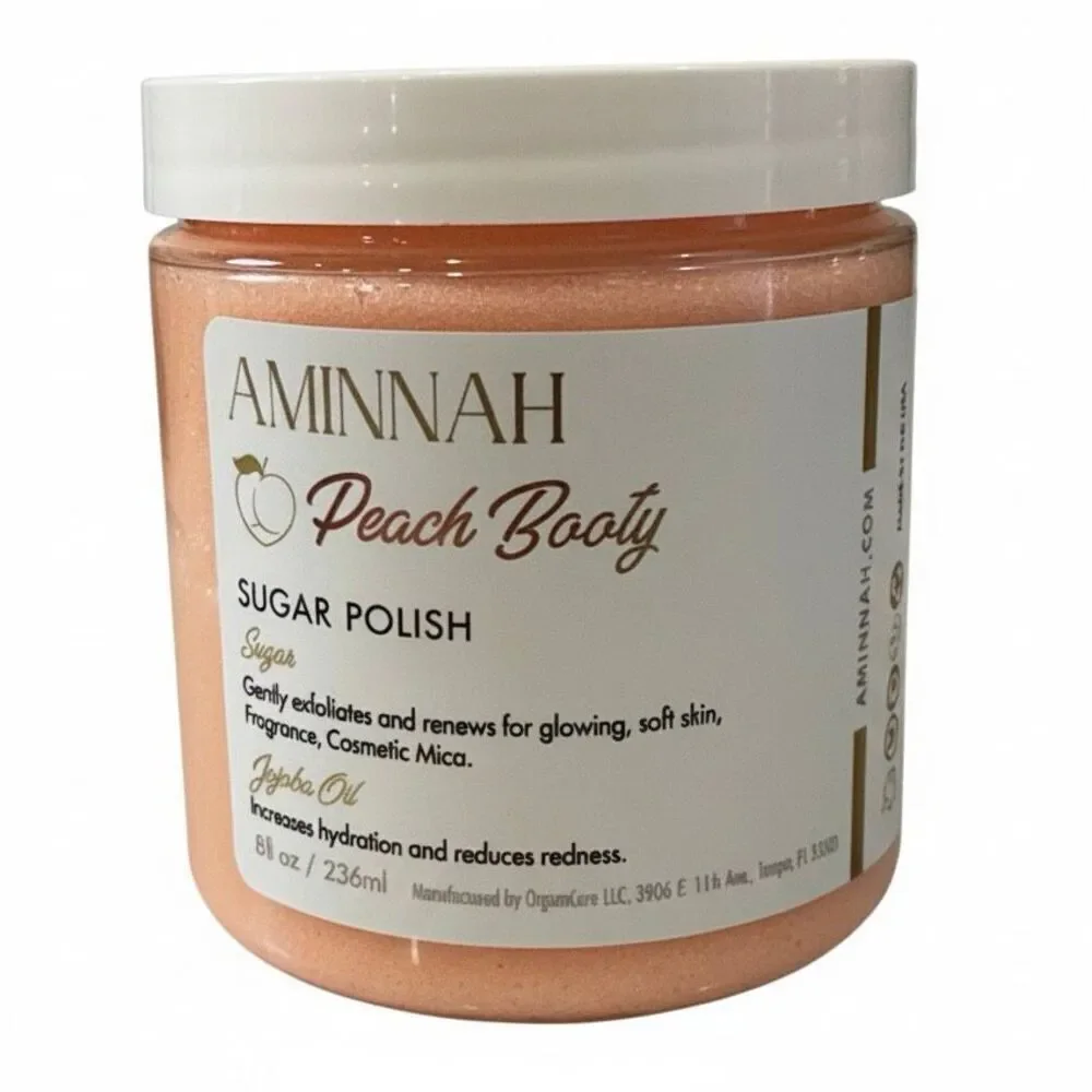 Aminnah Skin Renewing Peach Sugar Scrub for Soft, Glowing Skin Made In USA